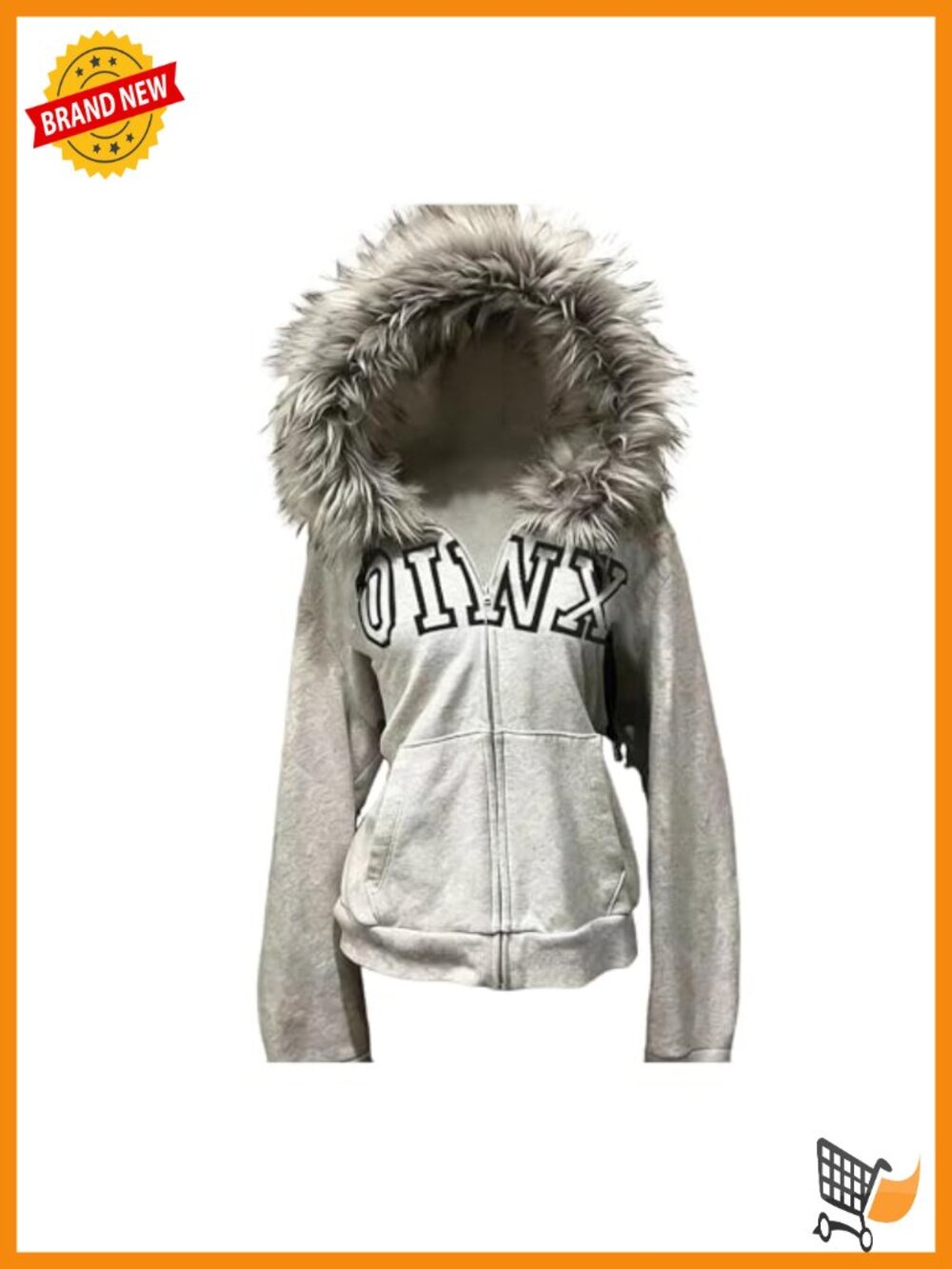 Grunge Fur Hood Zip Up Hoodie Y2K Emo Goth Oversized Streetwear Fall Winter